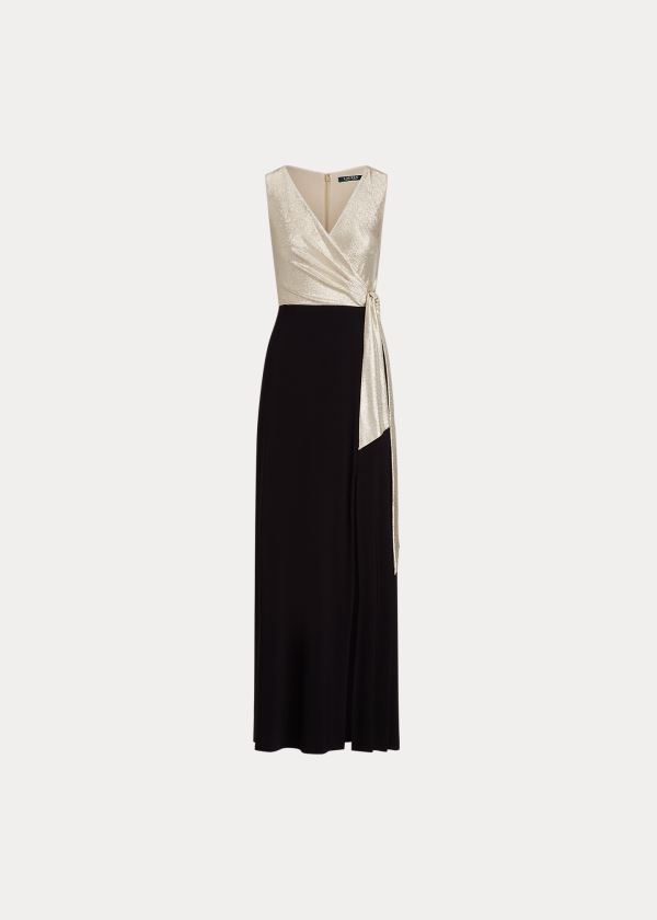 Vestido De Noche Ralph Lauren Mujer Negros / Dorados - Surplice Metallic-Bodice - DWSCK0289